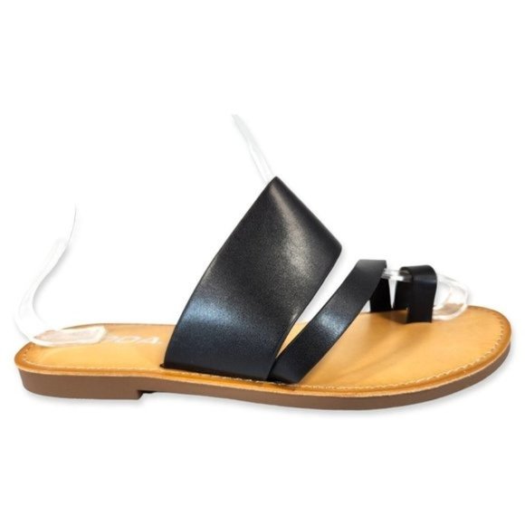 Soda Womens Sz 8.5 Black Faux Leather Toe Ring Slide Sandals Shoes - Picture 7 of 10